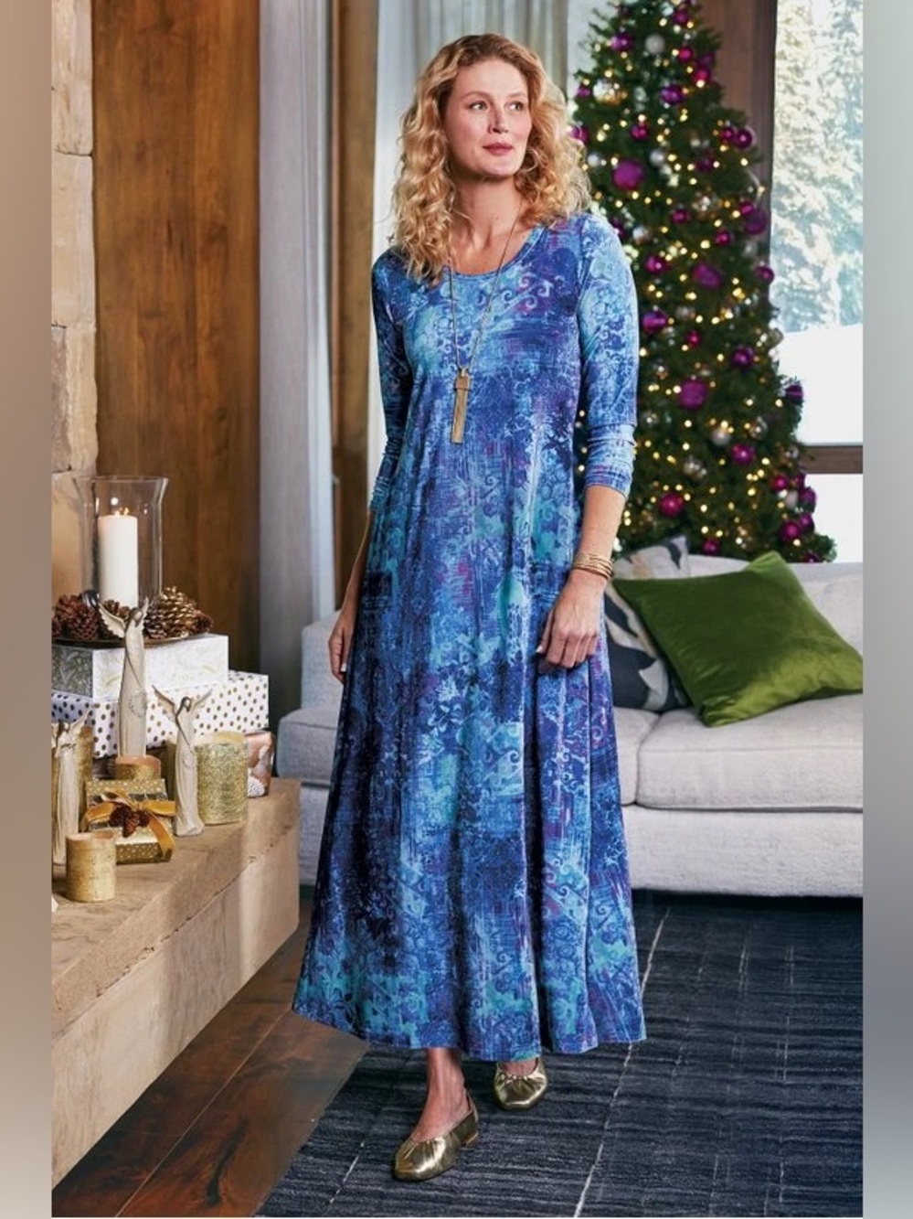 Soft Surroundings Santiago Stretch Velvet Blue
Dress Large Whimsical Boho Flowy